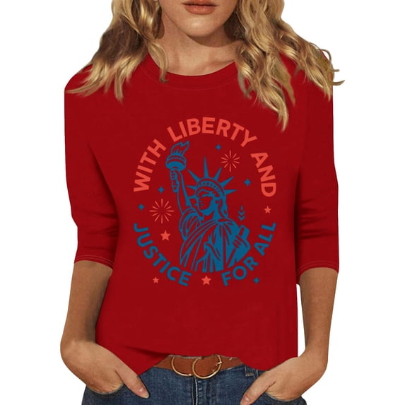 250th Anniversary Printed Women Shirts Casual 250 Years Of Freedom T Shirt 3/4 Sleeve Tshirts Patriotic Tops