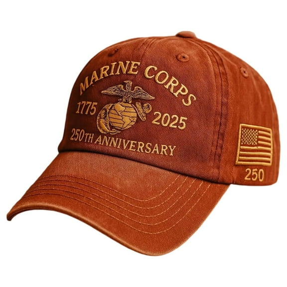 250th Anniversary Retro Washed Cap, Marine Corps 250th Anniversary Cap Adjustable Embroidered Tribute Hat Military Commemorative Baseball Cap for Men