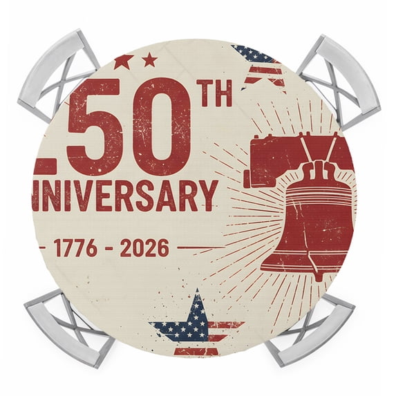 250th Anniversary Round Table Cover, Liberty Bell Stars Vintage 1776-2026 Waterproof Fitted Tablecloths for 36"-44" Tables, Washable Picnic Table Cover for Camping Dining Indoor Outdoor