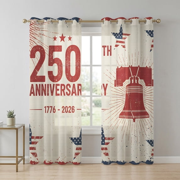 250th Anniversary Sheer Curtains 84 Inch Long 2 Panels, Liberty Bell ...