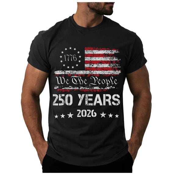 250th Anniversary Shirt T Shirts for Men Crewneck Short Sleeve Graphic Crew Neck Relaxed Fit T-Shirt Gift for Men Black,2XL