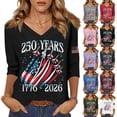 thumbnail image 1 of 250th Anniversary Shirts for Women 2026 - Patriotic 1776-2026 USA Flag V-Neck 3/4 Sleeve Graphic Tees - Vintage Distressed Pullover Tops Navy XXXL, 1 of 5