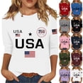 thumbnail image 1 of 250th Anniversary Shirts for Women 2026 - Patriotic USA Flag Crew Neck 3/4 Sleeve Tee - 1776-2026 Independence Day Graphic Top Red M, 1 of 4