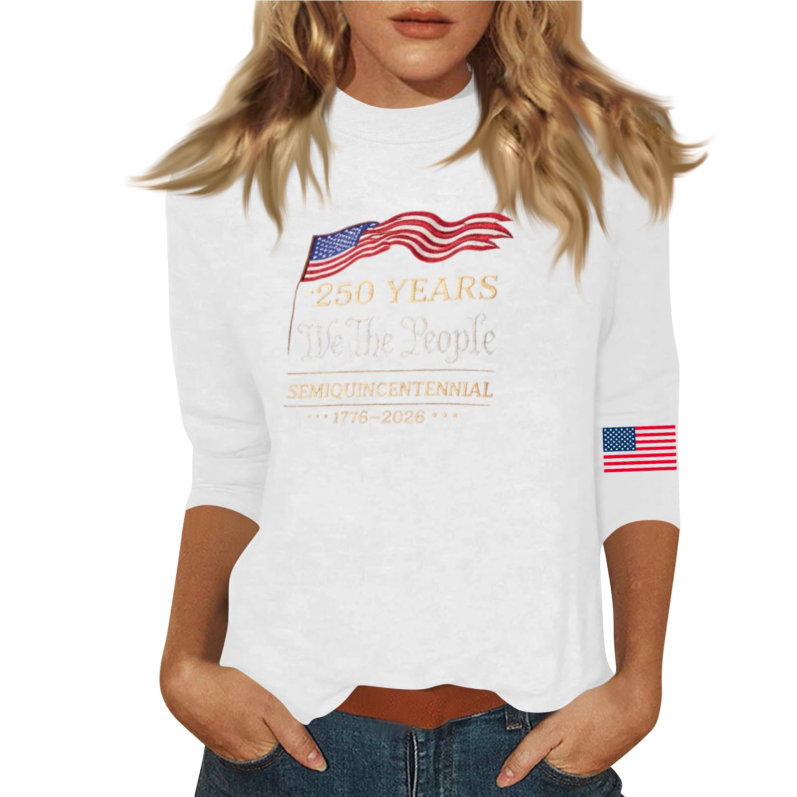 250th Anniversary Shirts for Women United States 3/4 Sleeve Crewneck ...