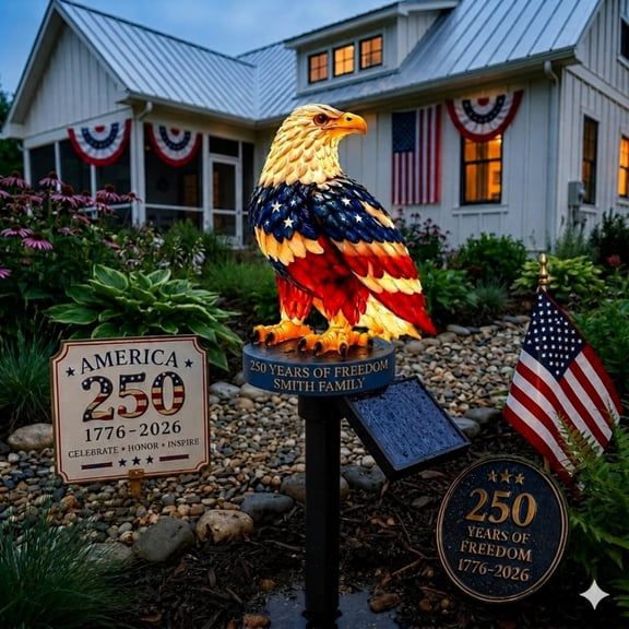 250th Anniversary Solar Garden Lights, Patriotic Eagle Decor for Yard, Solar Powered Stake Light for 4th of July Halloween, Christmas Pathway Walkway