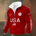thumbnail image 1 of 250th Anniversary Sweatshirts Long Sleeve Usa Flag Print Stand-Up Collar 1/4 Zipper Sweatshirts Patriotic Retro Top, 1 of 3
