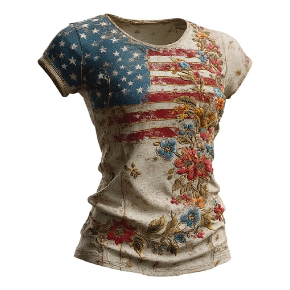 250th Anniversary T-Shirts Independence Day Fashion Casual Short Sleeve T Shirt Round Neck Printed Top For Daily Wear Outgoing Comfort Beige - 3XL