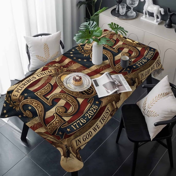 250th Anniversary Table Cloth Waterproof Tablecloths, Independence Day American Flag Eagle Tablecloth Dining Table Cover for Kitchen Party Tabletop Outdoor, Rectangle Tablecloth 54x108 Inch