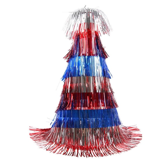 250th Anniversary Tinsel Hat, 4th of July Fringe Cowboy Hat, Patriotic Red White blue Apparel for Women, Independence Day Stage Performance Props Metallic Fringe Rave Accessories
