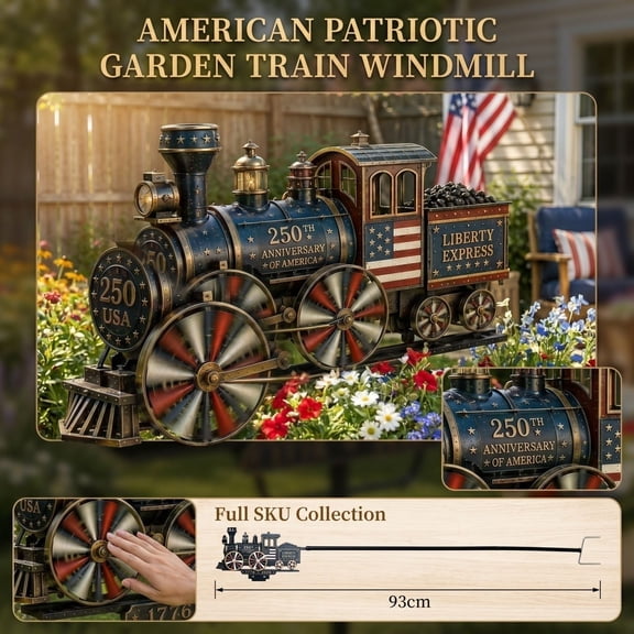 250th Anniversary Train Yard Stake, Patriotic Metal Train Garden Decor, Anniversary Windmill Rotatable Vintage Train Windmill Ground Plug Ornament for Lawn Garden Patio Outdoor Landscape Decoration