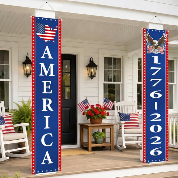 250th Anniversary US Banner Set, Celebrating Independence Day Hanging Banner, Red, White, and Blue Independence Day Decoration, Suitable for Indoor and Outdoor July 4th Celebration Activities