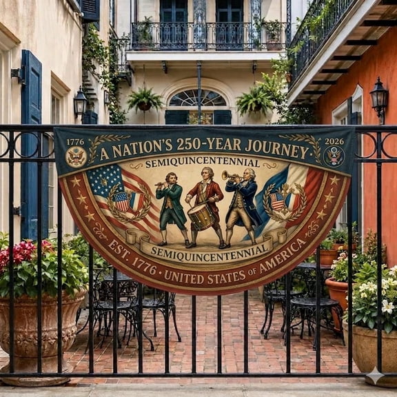 250th Anniversary US Fence Flag, 1776-2026 Semiquincentennial Outdoor Banner, Patriotic America Bunting for Railing, 250 Year Celebration