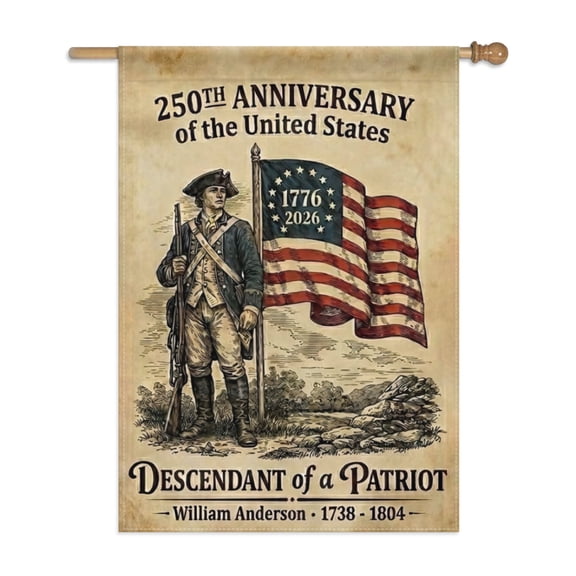 250th Anniversary US Flag, Descendant of a Patriot Garden Flag 28x40 Inch Double-Sided, 1776-2026 American Flag, Patriotic Yard Flag, Independence Flag