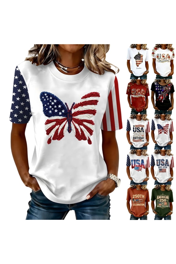 250th Anniversary US Women's T-Shirt America 250 Anniversary Shirts 4th of July Independence Day Shirt United States 250 Years Since 1776 - 2026 Crew Neck Tshirt for Women