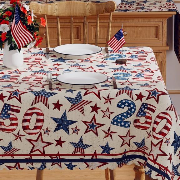 250th Anniversary USA America Tablecloth, 4th of July Independence Day Tablecloth, Memorial Patriotic Home Decor, 52 x 70 inch, Polyester