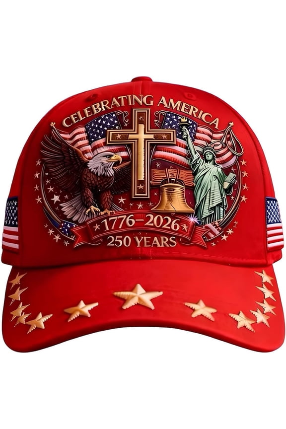 250th Anniversary USA Baseball Cap 1776-2026, Patriotic Flag Cross Print Vintage Dad Hat for Men Women.(Red)