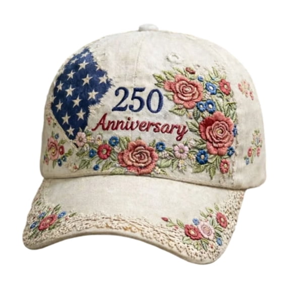 250th Anniversary USA BaseballHat American Flag Floral Printed Patriotic Hat Adjustable Strap Unisex
