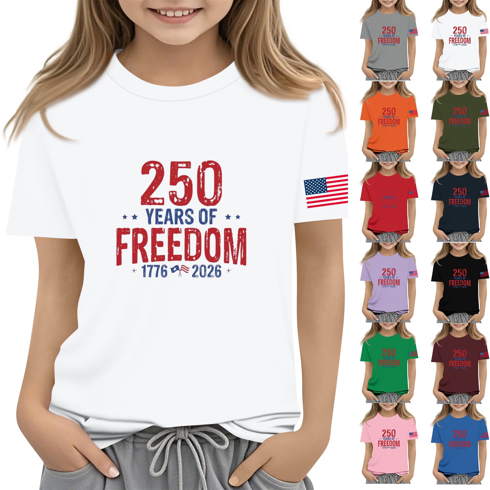 250th Anniversary USA Blouses for Kids Stars and Stripes Patriotic Crew ...