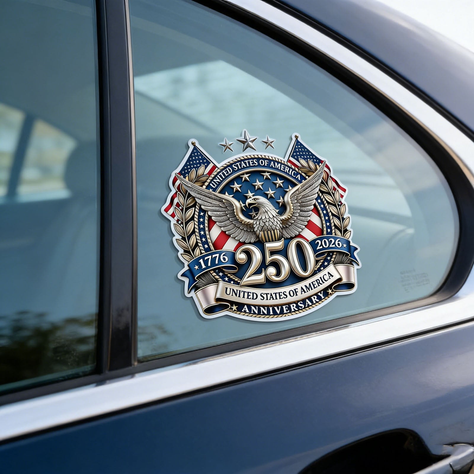 250th Anniversary USA Car Stickers 1776-2026, American Flag Bald Eagle ...