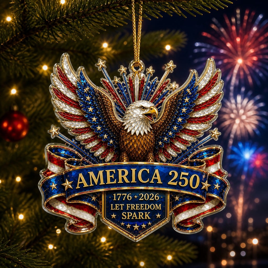 250th Anniversary USA Christmas Ornament Patriotic Fireworks Eagle Tree ...