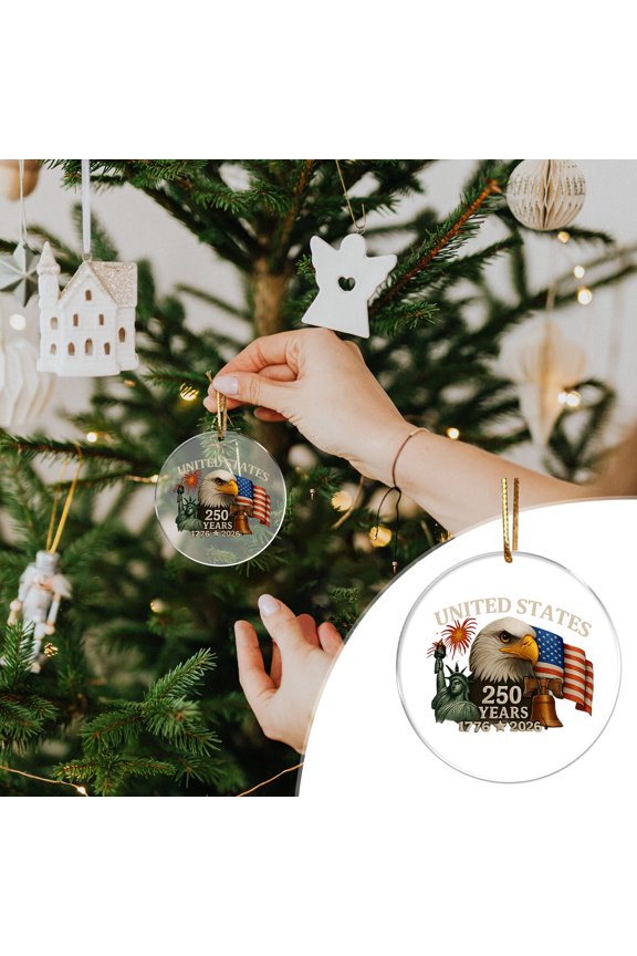 250th Anniversary of the USA Commemorative Ornament, Clear Acrylic 2D Flat Bald Eagle Printed Pendant, for Home Tree Wall Patriotic Hanging Decor, Keychain Backpack Zipper Pendant Gift for Friends