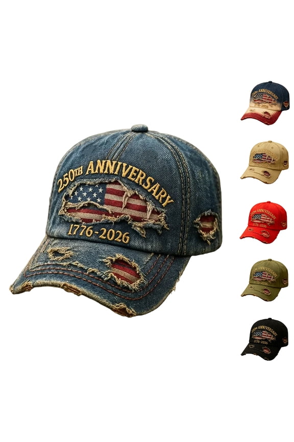 250th Anniversary USA Embroidered Hat Adjustable Washed Casual Baseball Cap Patriotic Heritage Tribute Gift for Men Women Veterans,Black