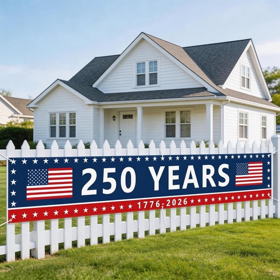 250th Anniversary USA Flag Banner 1776-2026, 120" x 20" Extra-Large Patriotic Outdoor Decor  for Lawn, Porch, Garden, Railings, Birthday Parties, Indoor Display