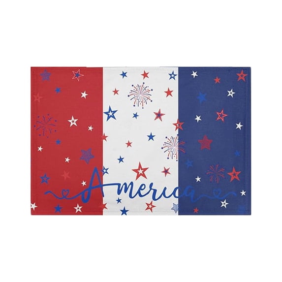 250th Anniversary USA Flag Element Linen Placemat, "America" Star & Fireworks Design Patriotic Placemat Decor for 4th of July Independence Day(18x12")