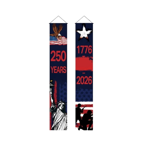 250th Anniversary USA Flag Patriotic Hanging Banner Set America Independence Day Porch Decor Vertical Flags 71x12in
