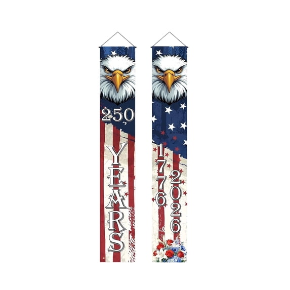 250th Anniversary USA Flag Patriotic Hanging Banner Set America Independence Day Porch Decor Vertical Flags 71x12in