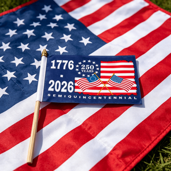 250th Anniversary USA Flag Small 250 Year Patriotic Flags on Stick for Backyard BBQ Decor, 12 Pack Lightweight Handheld Flags for Guests