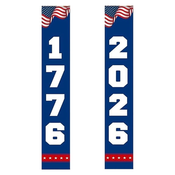 250th Anniversary USA Flag for 4th of July, Set of 2 Vertical Star and Stripe Door Decorations for Independence Day and Memorial Day, 71x12in