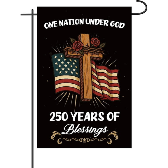 250th Anniversary USA Garden Flag, 250 Years America Double Sided One Nation Under God Yard Flag with Patriotic Cross Design for Patio Lawn Yard Outdoor Decoration, 18 x 12 Inch
