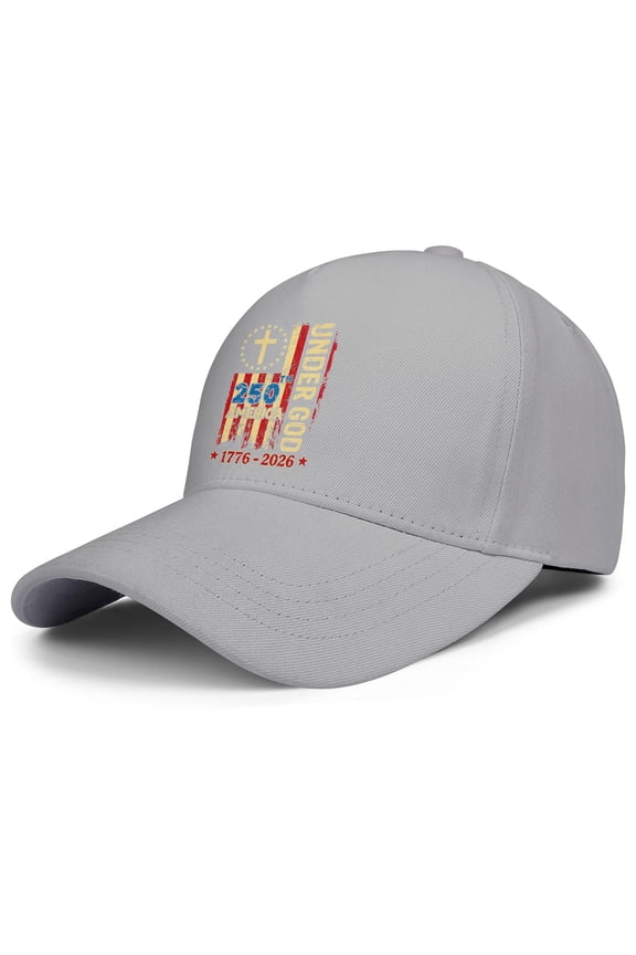 250th Anniversary USA Grey Baseball Hat Featuring Printed Patriotic Theme with Lightweight Construction and Adjustable Strap