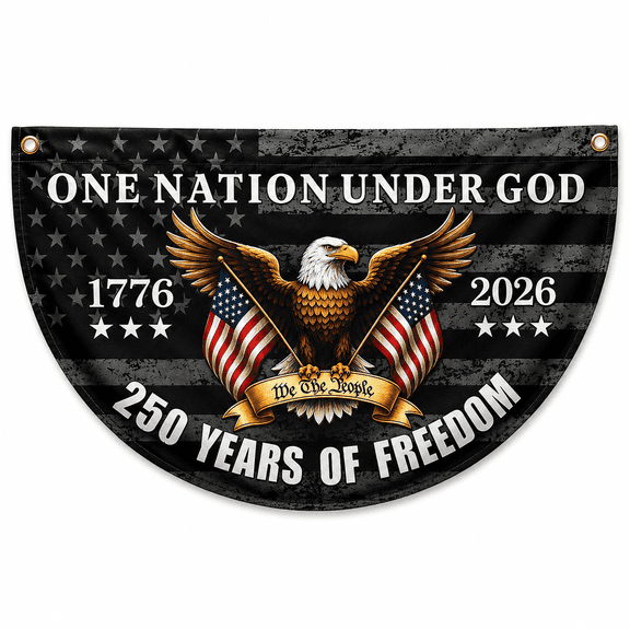 250th Anniversary USA Half Circle Fan Flag 18"x35.5", 4th of July Independence Day Patriotic Decoration, Red White Blue 1776–2026 America 250th Anniversary Hanging Decor for Porch, Fence & Railing