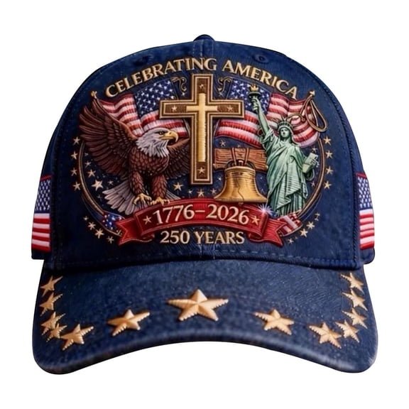 250th Anniversary USA Hat 1776-2026 Patriotic Baseball Cap, Embroidered Eagle & Liberty Bell Denim Blue Commemorative Hat for Independence Day