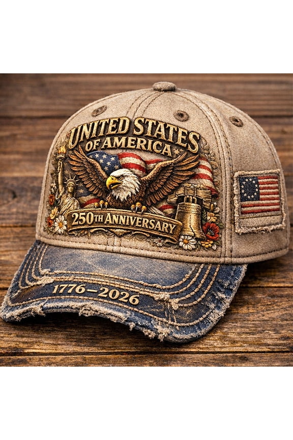 250th Anniversary USA Hat 1776-2026, Vintage Washed Patriotic Baseball Cap with Bald Eagle & Statue of Liberty, Trendy Distressed Style USA Flag Trucker Hat for Men Women