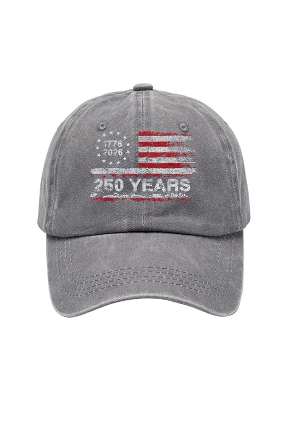 250th Anniversary USA Hat 250 Years 250 Anniversary USA Flag 1776 American Anniversary Baseball Cap Adjustable Patriotic Hats Gray