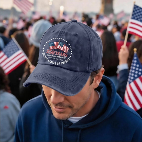 250th Anniversary USA Hat - 4th of July Adjustable United States 250th Anniversary Hat Unisex Retro Embroidered Baseball Cap