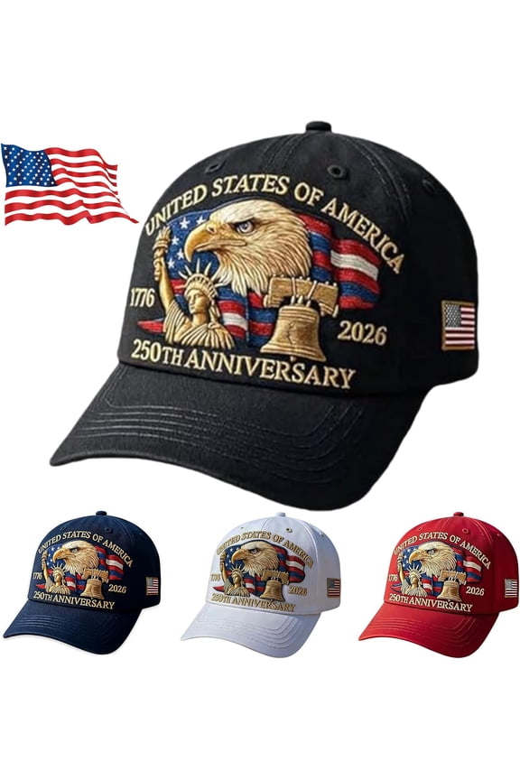250th Anniversary USA Hat - Adjustable United States 250th Anniversary Hat Retro Embroidered Baseball Cap for Men Women