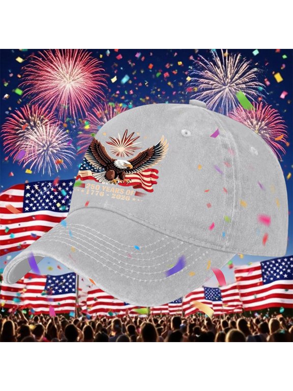 250th Anniversary USA Hat, Adjustable Washed Baseball Cap with Eagle and USA Flag, Patriotic Hat for Men, Celebrate 250 Years of America[Printed]