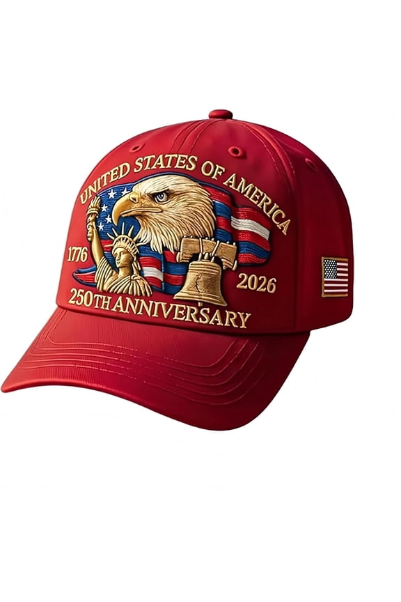 250th Anniversary USA Hat - Bald Eagle Embroidery Patriotic Baseball Cap, Eagle & Liberty 250 Year American Anniversary Hat (Red)