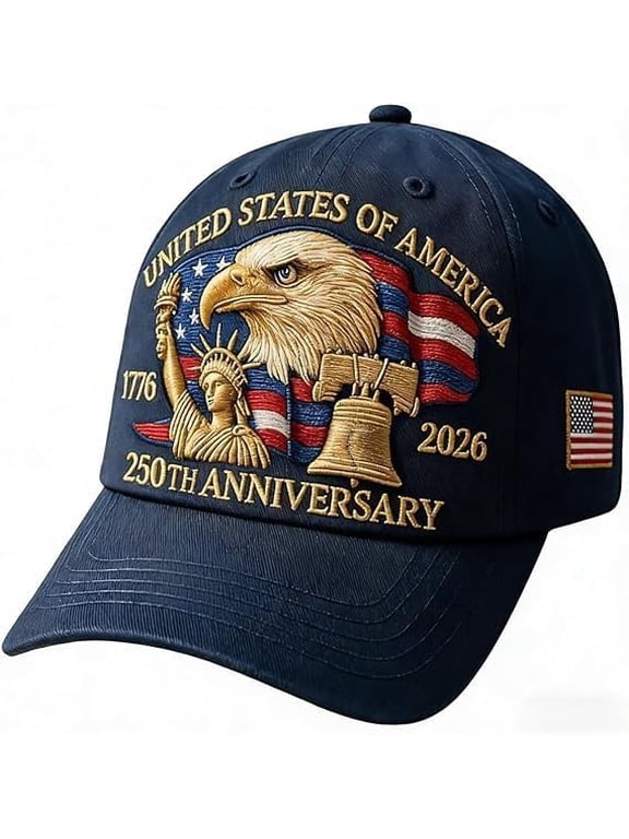 250th Anniversary USA Hat - Bald Eagle Embroidery Patriotic Baseball Cap, Eagle & Liberty 250 Year American Anniversary Hat