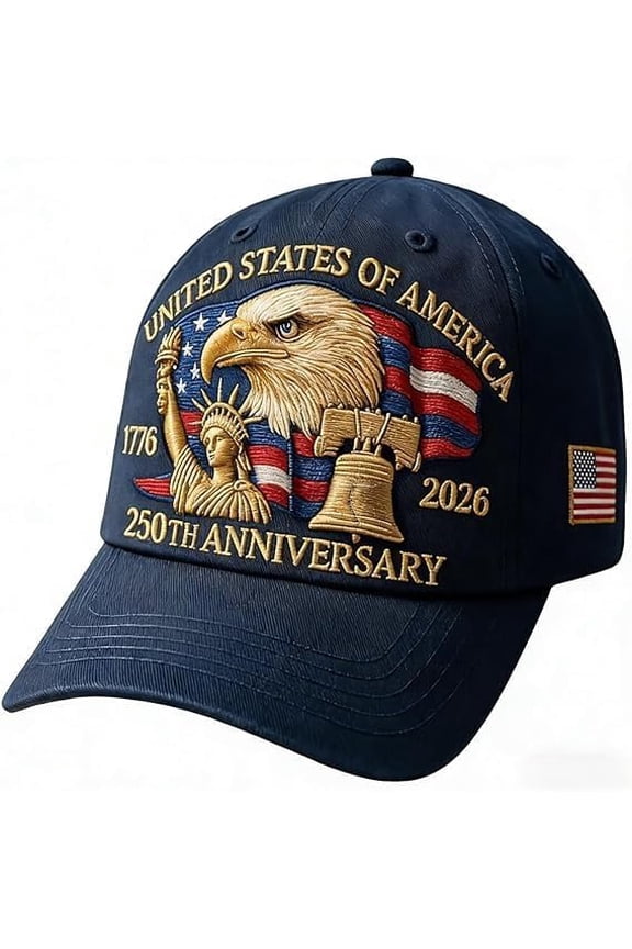 250th Anniversary USA Hat - Bald Eagle Embroidery Patriotic Baseball Cap, Eagle & Liberty 250 Year American Anniversary Hat