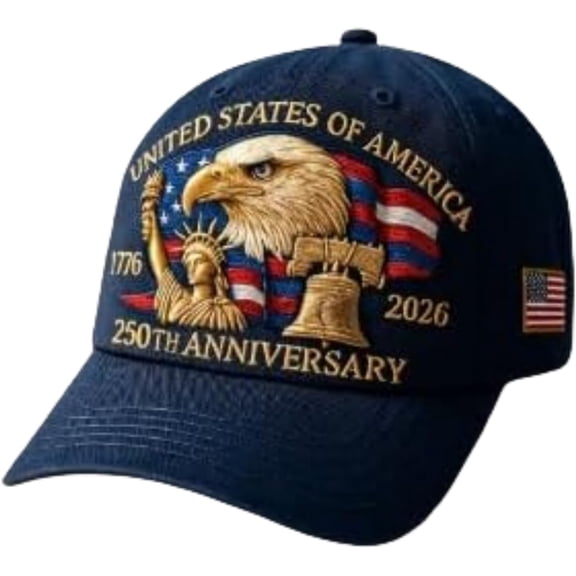 250th Anniversary USA Hat - Bald Eagle Embroidery Patriotic Baseball Cap, Eagle & Liberty 250 Year American Anniversary Hat