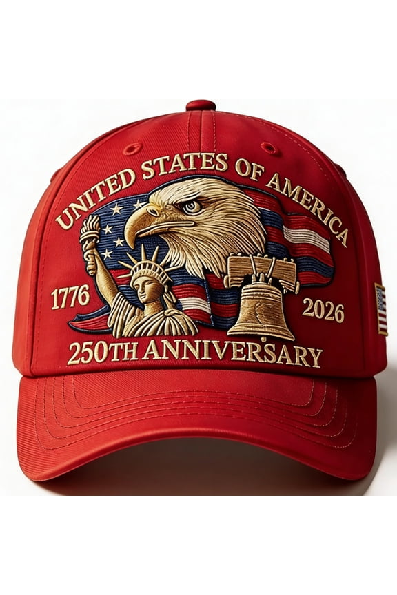 250th Anniversary USA Hat - Bald Eagle Embroidery Patriotic Baseball Cap, Eagle & Liberty 250 Year American Anniversary Hat