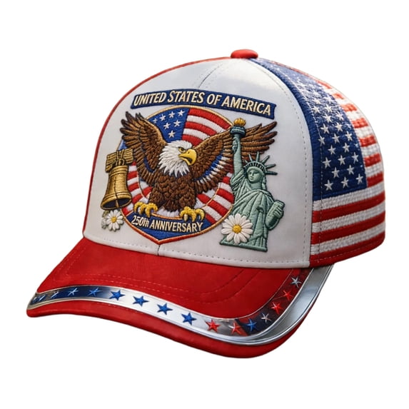 250th Anniversary USA Hat, Commemorative Semiquincentennial Patriotic Baseball Cap with Bald Eagle, Liberty Bell & Statue of Liberty Embroidery, Red White Blue Trucker Hat for Men Women