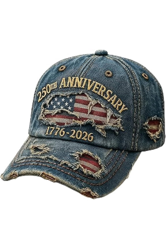 250th Anniversary USA Hat Distressed Denim Hat,250 Year Anniversary Hats Embroidered Patriotic Baseball Cap