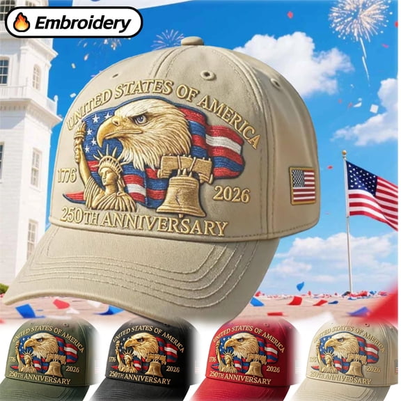 250th Anniversary USA Hat, Patriotic Baseball Cap for Men & Women, American Eagle 250 Year Anniversary Cap, Independence Symbol for Veterans[Embroidery]