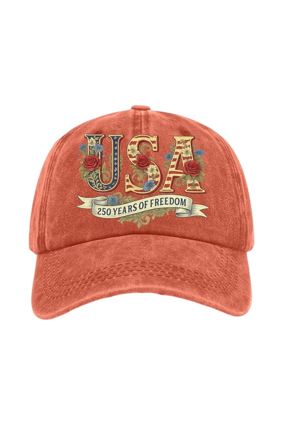 250th Anniversary USA Hat Retro Washed Baseball Cap,Rose USA 250 Year Anniversary Hats 4th of July Patriotic Caps for Men Women